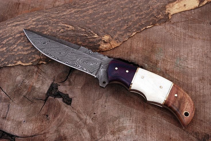 KBS Knives Store Hunting Knife Custom Handmade Damascus Steel Hunting Knife with G10, Bone & Rosewood Handle – 9" | KBS Knives