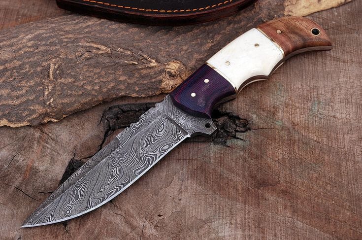 KBS Knives Store Hunting Knife Custom Handmade Damascus Steel Hunting Knife with G10, Bone & Rosewood Handle – 9" | KBS Knives