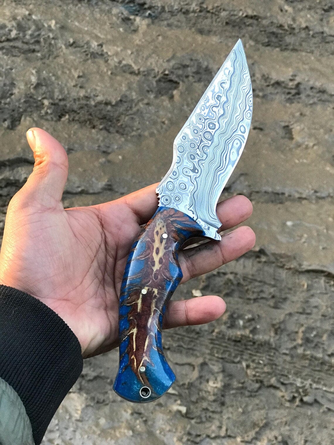 KBS Knives Store Hunting Knife Custom Handmade Damascus Steel Hunting Knife with Raindrop Blade – 10" | KBS Knives