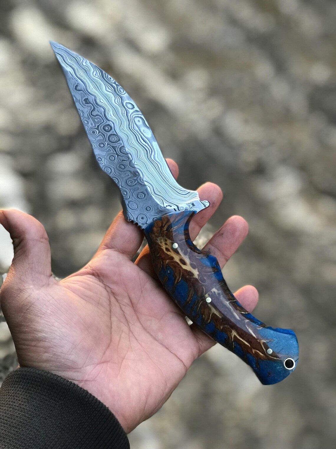 KBS Knives Store Hunting Knife Custom Handmade Damascus Steel Hunting Knife with Raindrop Blade – 10" | KBS Knives