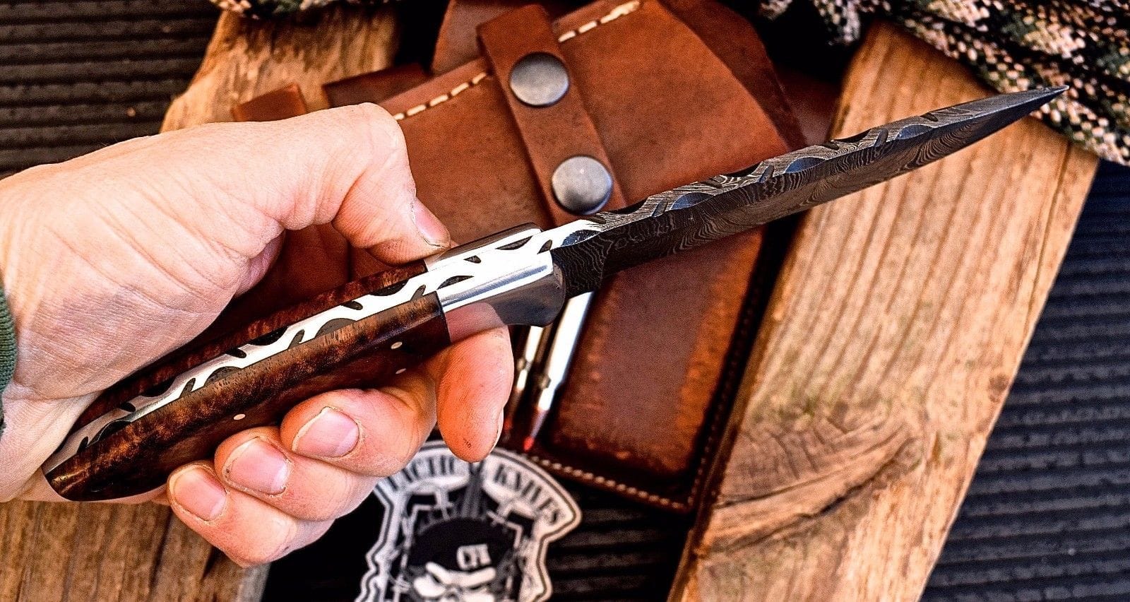KBS Knives Store Hunting Knife Custom Handmade Damascus Steel Hunting Knife with Rosewood Handle