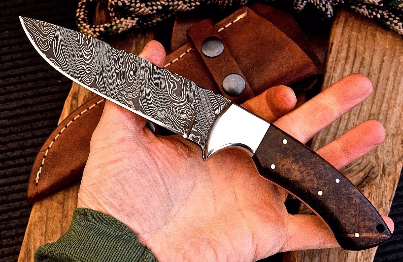 KBS Knives Store Hunting Knife Custom Handmade Damascus Steel Hunting Knife with Rosewood Handle