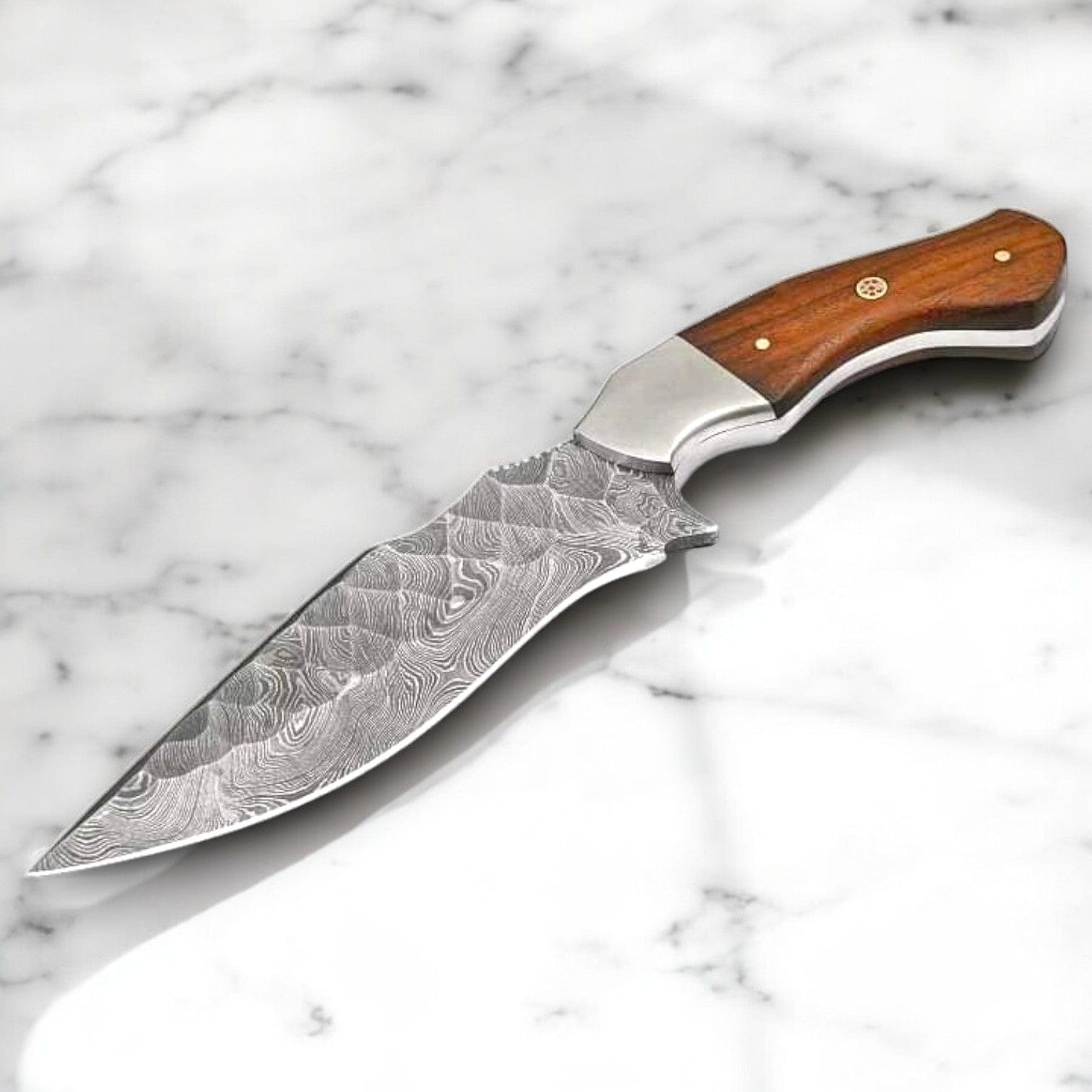 KBS Knives Store Hunting Knife Custom Handmade Damascus Steel Hunting Knife with Rosewood Handle – 9.25" with Leather Sheath