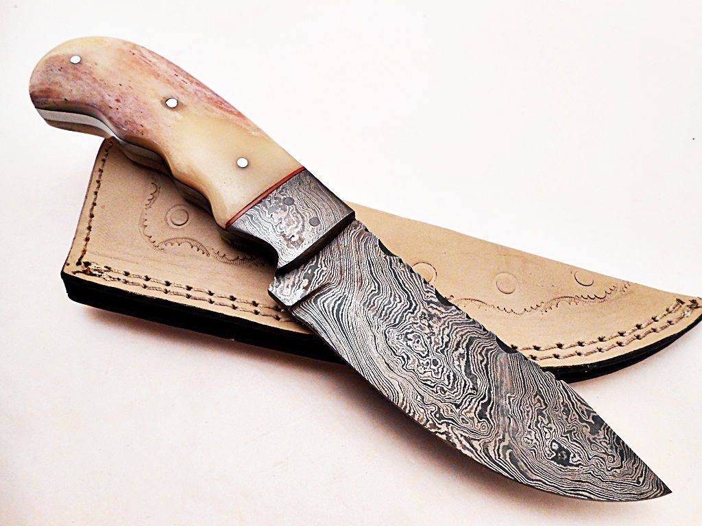 KBS Knives Store Hunting Knife Custom Handmade Damascus Steel Knife for Hunting with Sheath
