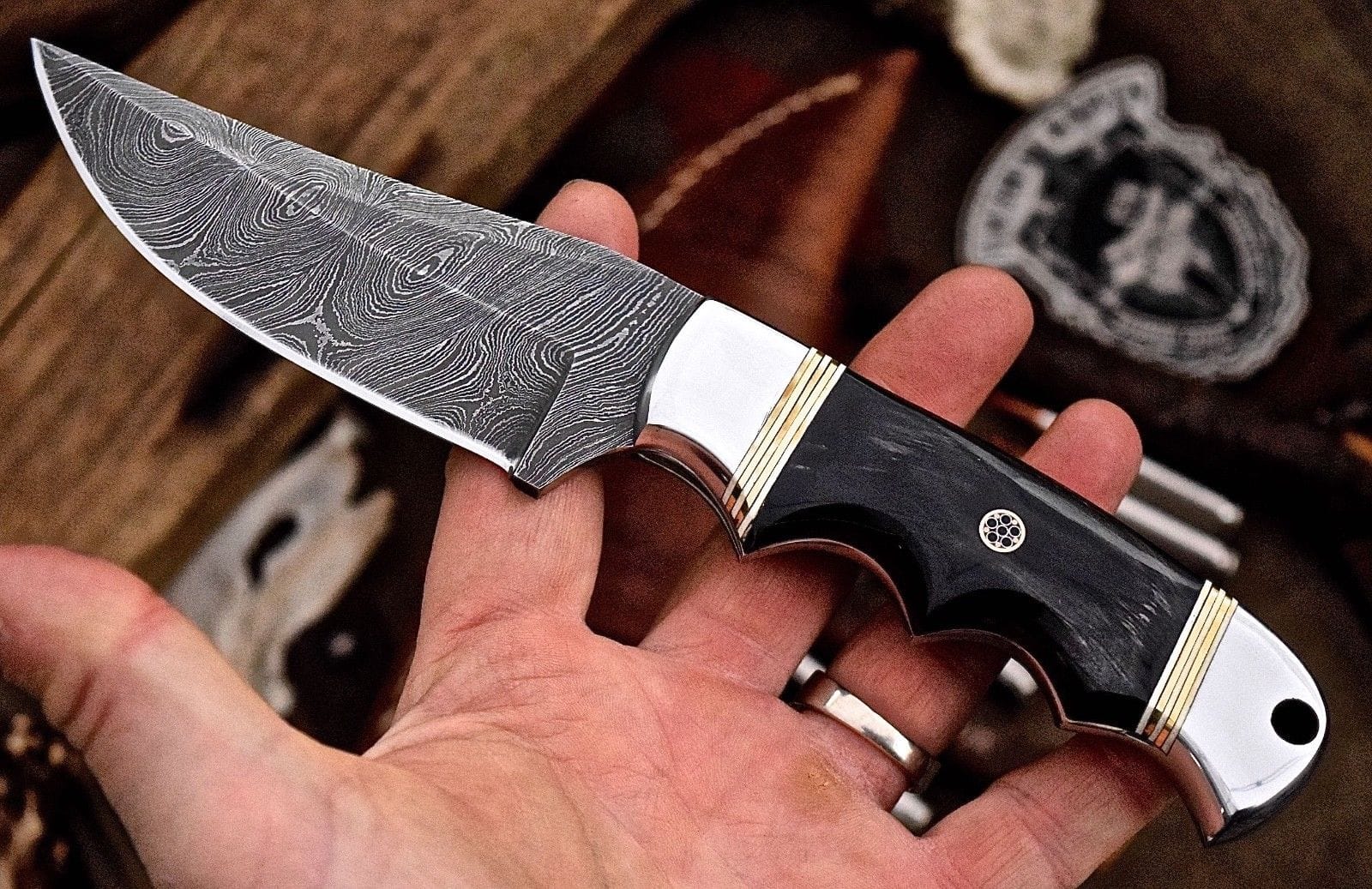 KBS Knives Store Hunting Knife Custom Handmade Deer Hunting Knife with Damascus Steel Blade