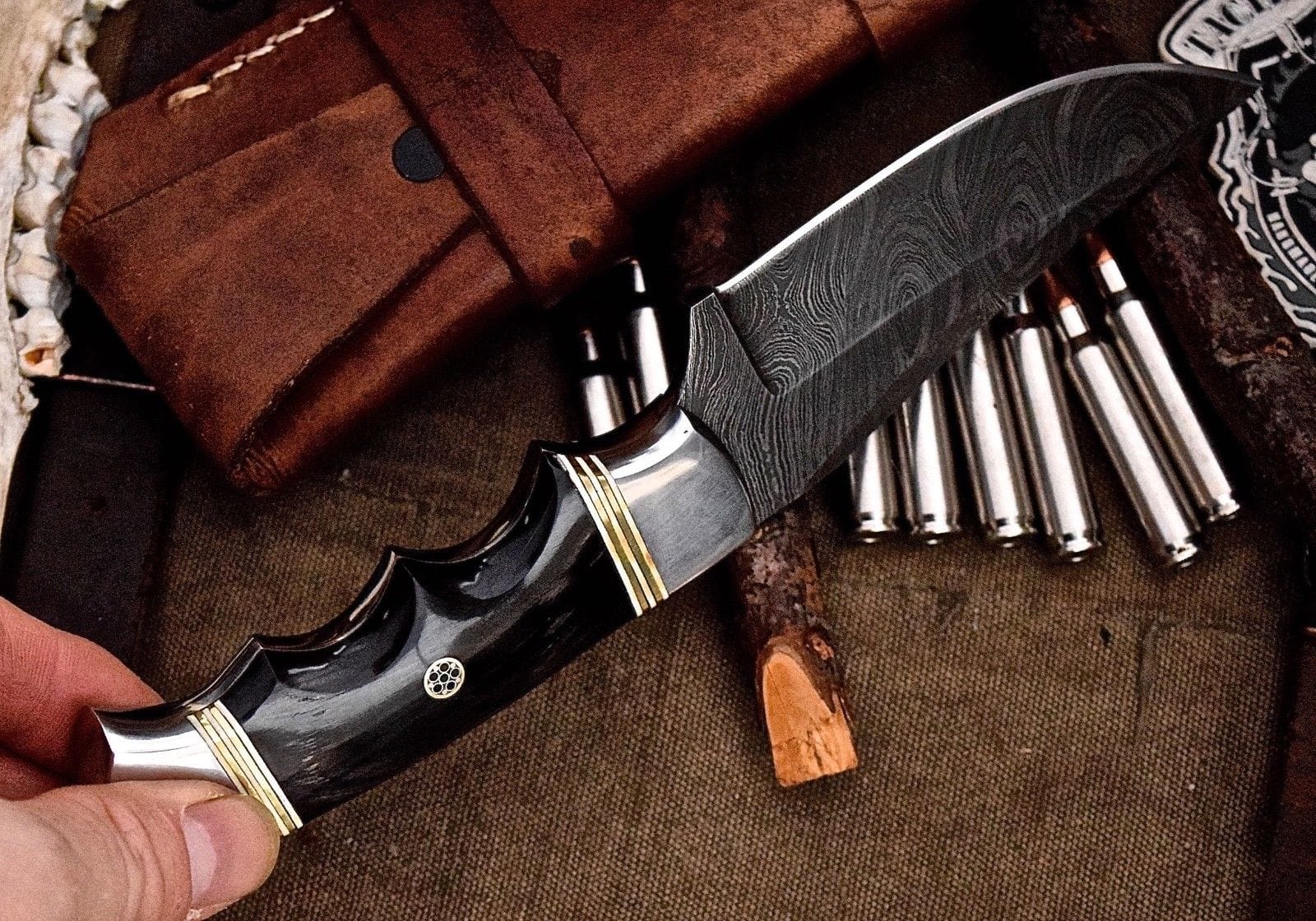 KBS Knives Store Hunting Knife Custom Handmade Deer Hunting Knife with Damascus Steel Blade