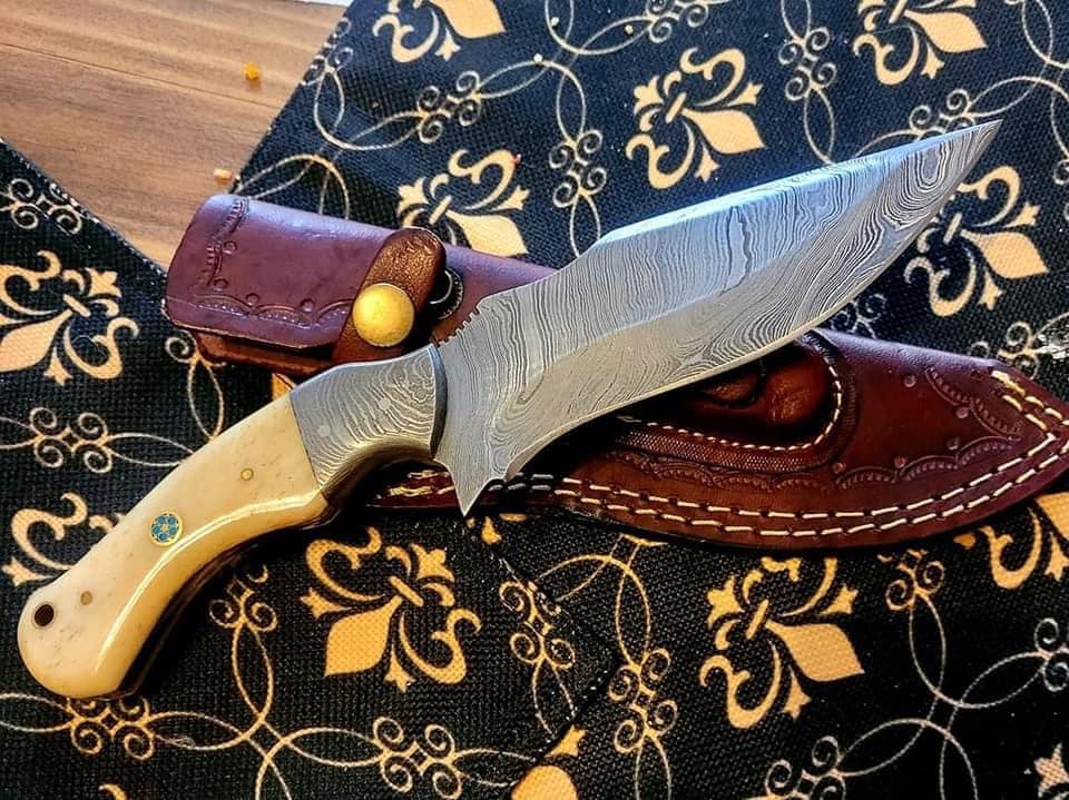 KBS Knives Store Hunting Knife Custom Handmade Fixed Blade Damascus Steel Hunting Knife