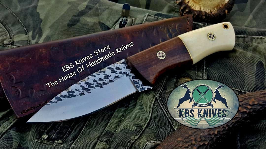 KBS Knives Store Hunting Knife Custom Handmade Hammered 1095 High Carbon Steel Hunting Knife