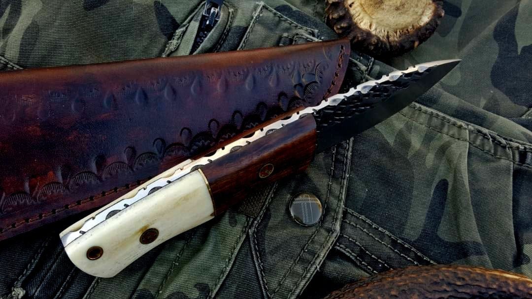 KBS Knives Store Hunting Knife Custom Handmade Hammered 1095 High Carbon Steel Hunting Knife