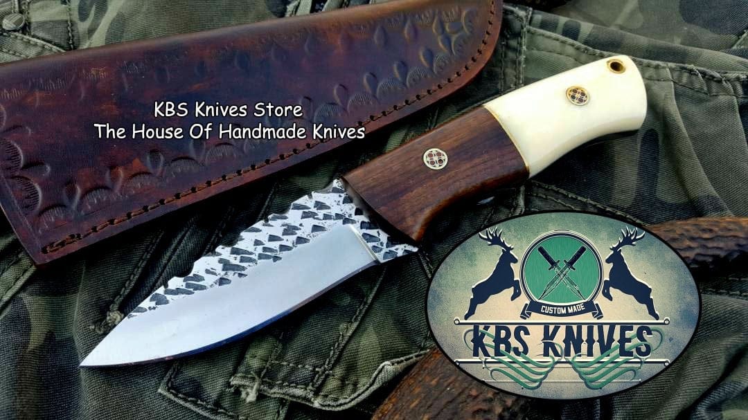 KBS Knives Store Hunting Knife Custom Handmade Hammered 1095 High Carbon Steel Hunting Knife