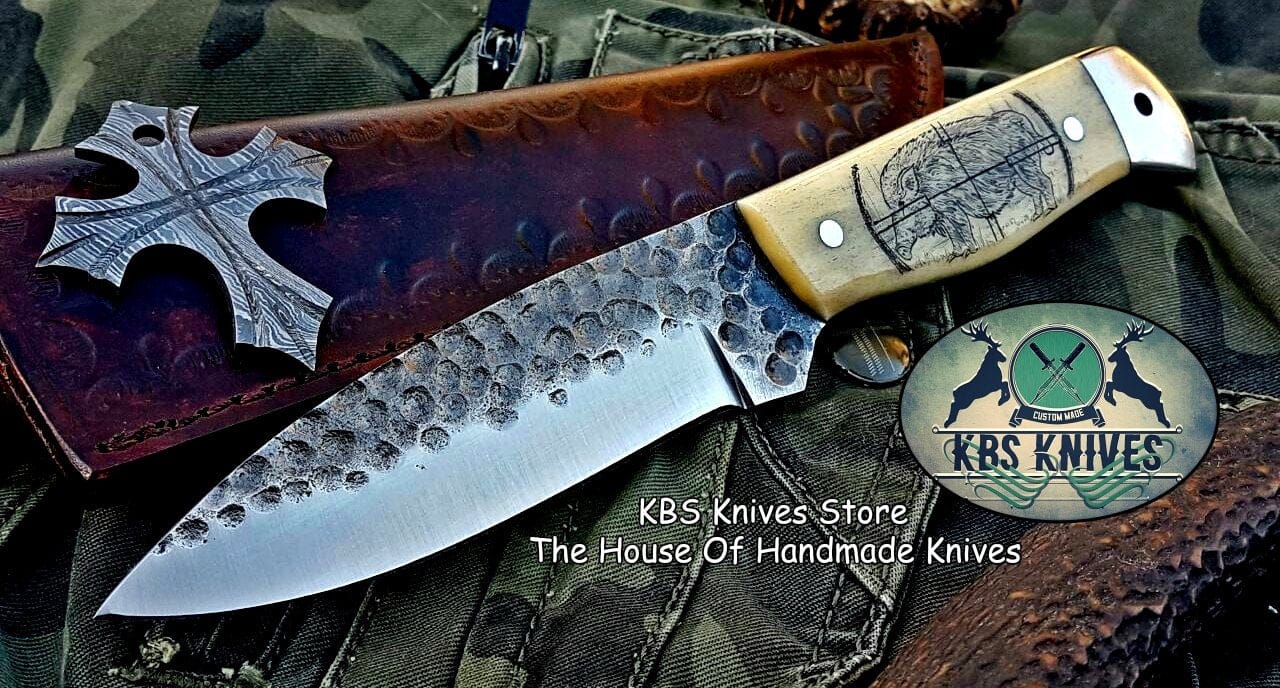 KBS Knives Store Hunting Knife Custom Handmade Hand Forged 1095 High Carbon Steel Hunting Camping Knife