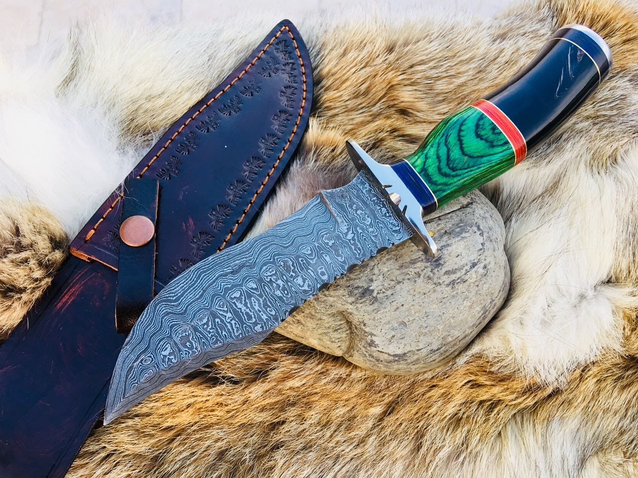 KBS Knives Store Hunting Knife Custom Handmade Hunting Knife with Damascus Steel Blade