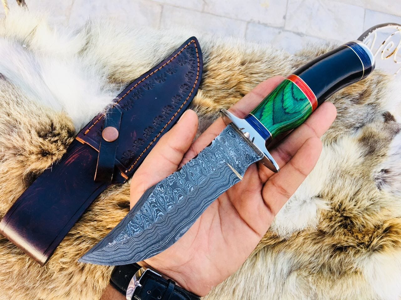 KBS Knives Store Hunting Knife Custom Handmade Hunting Knife with Damascus Steel Blade