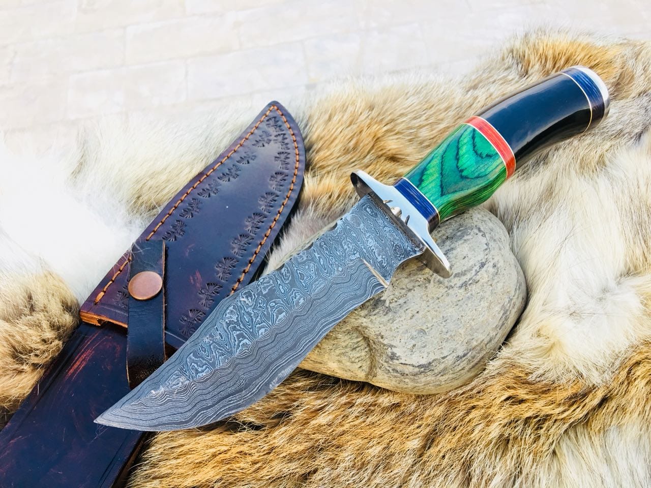 KBS Knives Store Hunting Knife Custom Handmade Hunting Knife with Damascus Steel Blade