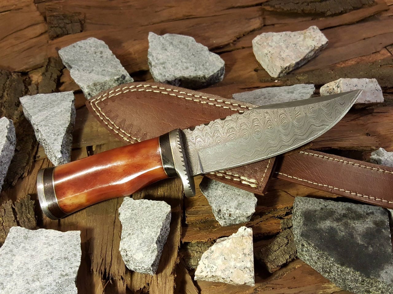 KBS Knives Store Hunting Knife Custom Handmade Hunting Knife with Damascus Steel Blade