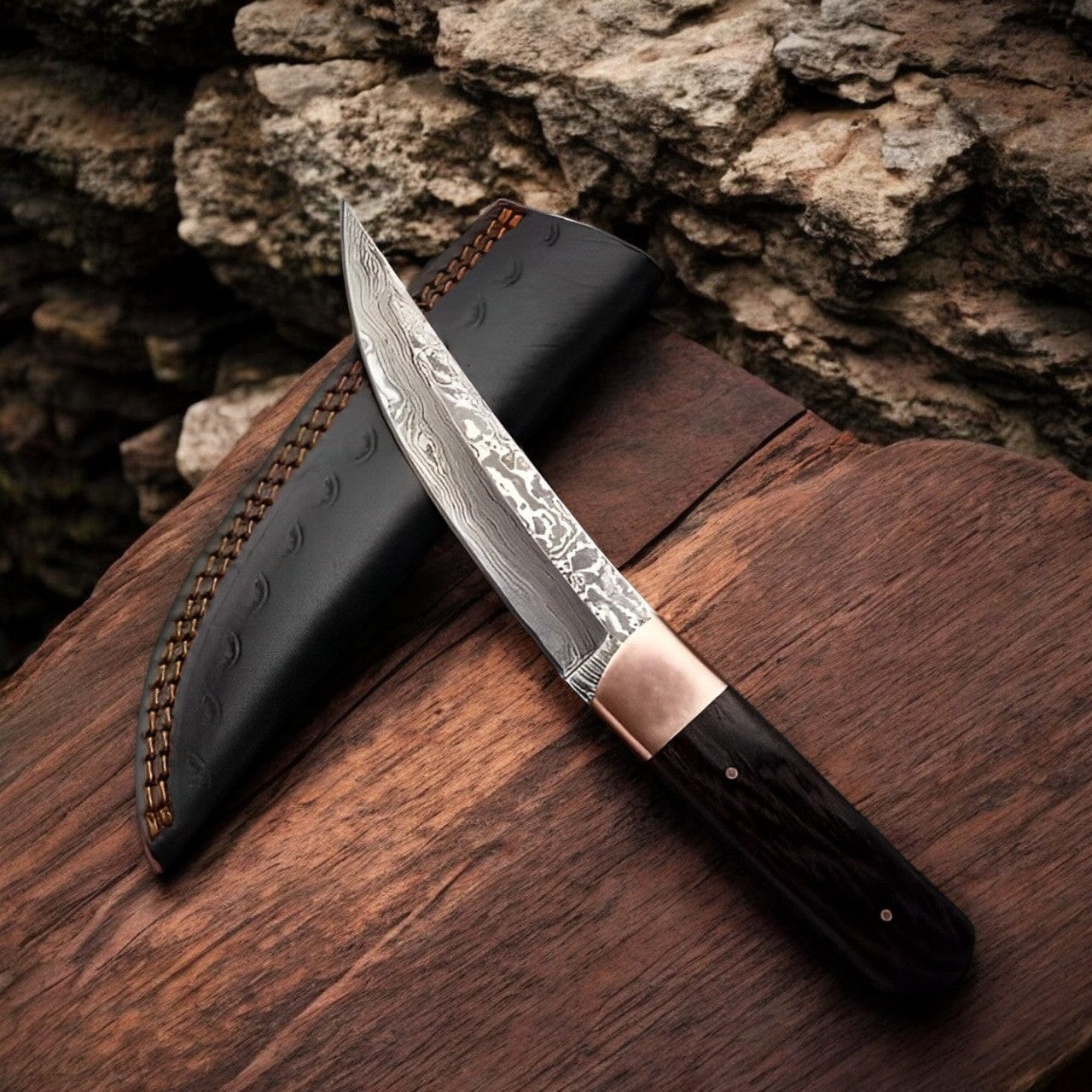 KBS Knives Store Hunting Knife Custom Handmade Knife For Hunting – 10" Damascus Steel, Wenge Wood
