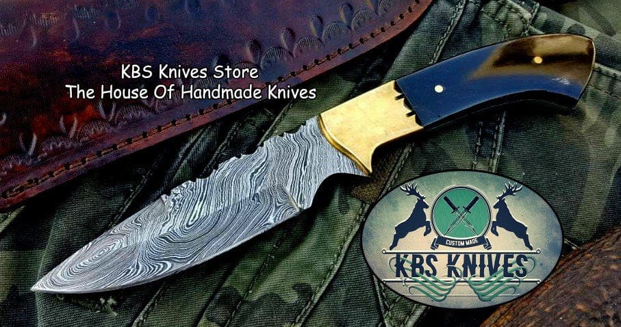 KBS Knives Store Hunting Knife Custom Handmade Twist Damascus Steel Narrow Blade Hunting Knife