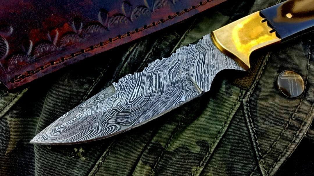 KBS Knives Store Hunting Knife Custom Handmade Twist Damascus Steel Narrow Blade Hunting Knife