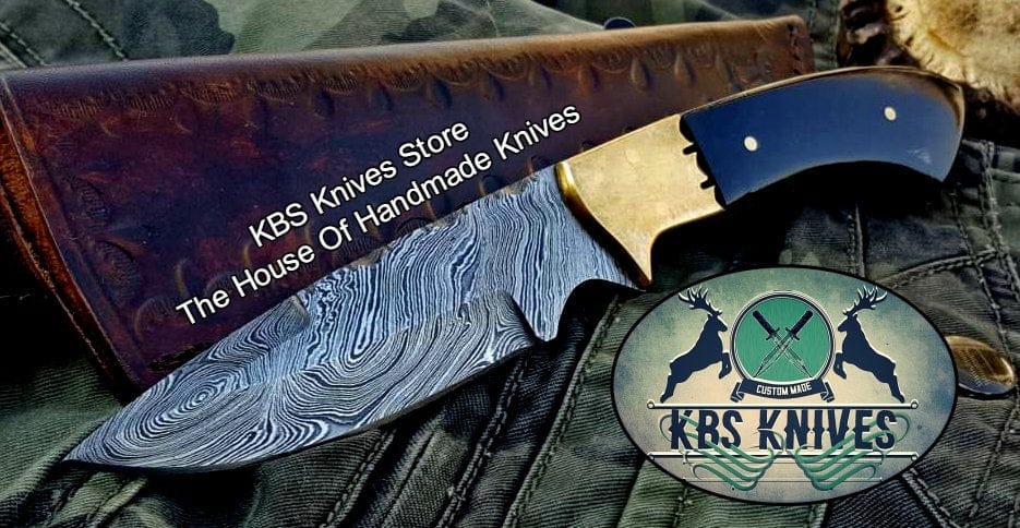 KBS Knives Store Hunting Knife Custom Handmade Twist Damascus Steel Narrow Blade Hunting Knife