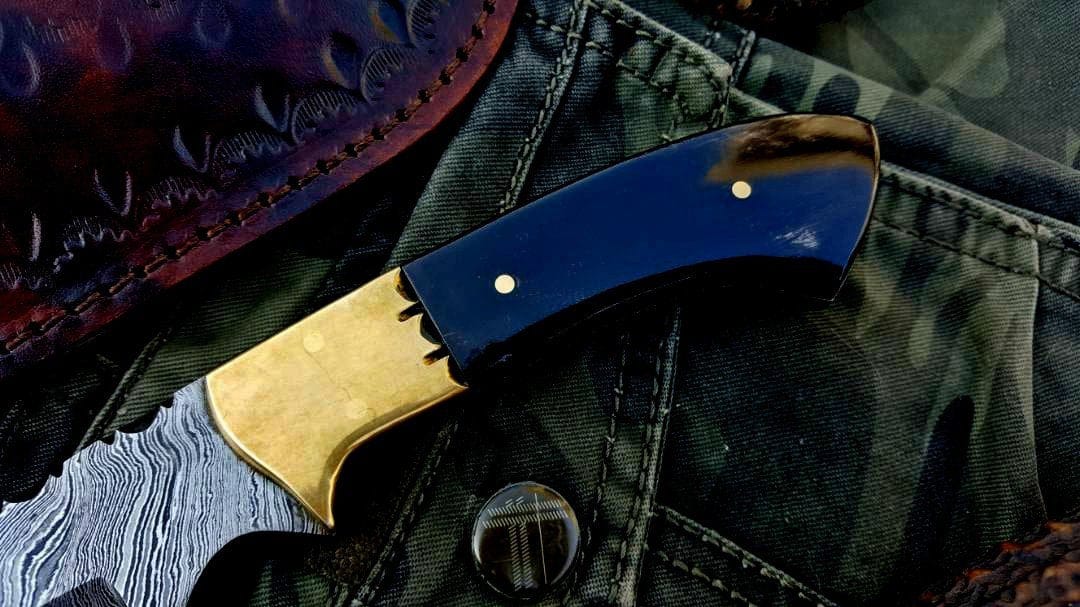 KBS Knives Store Hunting Knife Custom Handmade Twist Damascus Steel Narrow Blade Hunting Knife