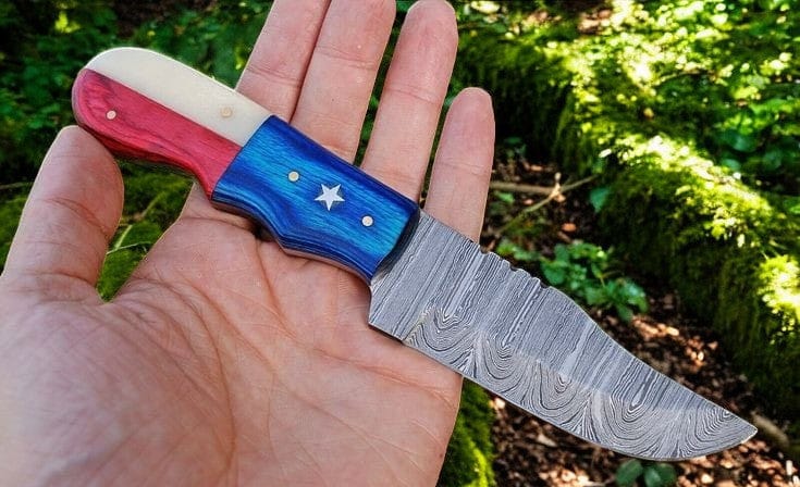 KBS Knives Store Hunting Knife Custom Skinning Blade: Handmade Damascus Steel with Texas Flag Handle