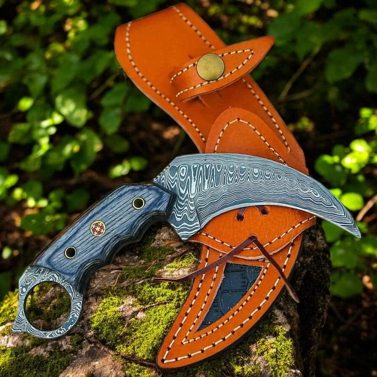 KBS Knives Store Hunting Knife Custom Tiger Claw Knife: Tactical Damascus Steel with Exotic Wood Handle
