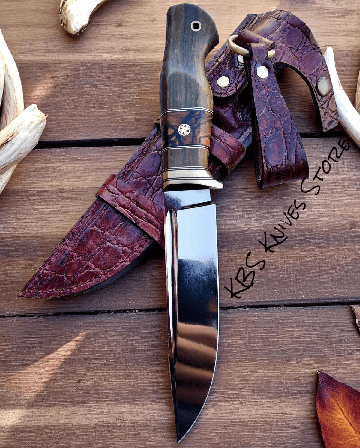 KBS Knives Store Hunting Knife Dawn Stalker – Big hunter knife with mirror-polished D2 steel & walnut-rosewood handle