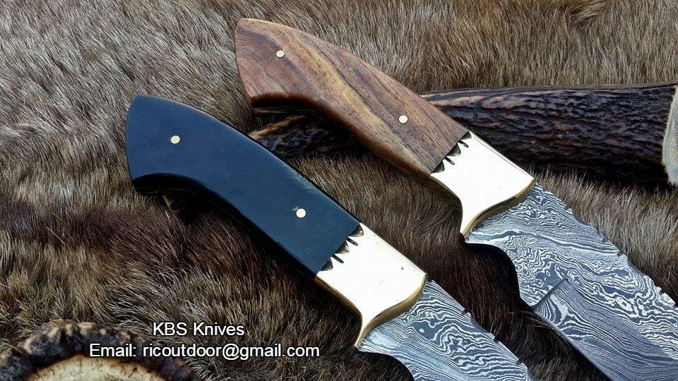 KBS Knives Store Hunting Knife Deal of 2 Custom Handmade 9-Inch Damascus Fixed-Blade Hunting Knives - Rosewood & Buffalo Horn | KBS Knives Store