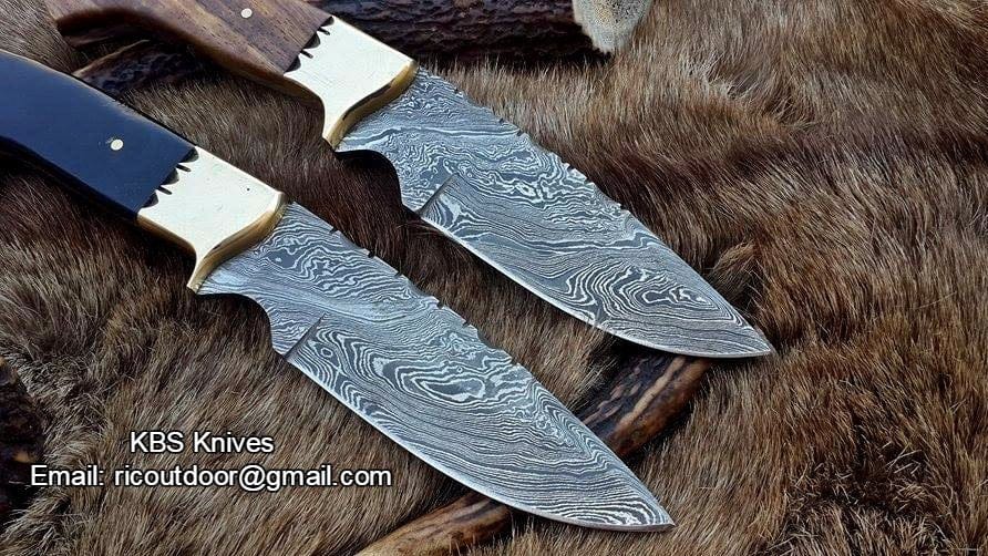 KBS Knives Store Hunting Knife Deal of 2 Custom Handmade 9-Inch Damascus Fixed-Blade Hunting Knives - Rosewood & Buffalo Horn | KBS Knives Store