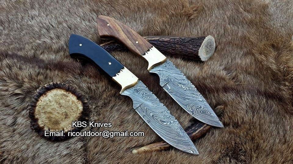 KBS Knives Store Hunting Knife Deal of 2 Custom Handmade 9-Inch Damascus Fixed-Blade Hunting Knives - Rosewood & Buffalo Horn | KBS Knives Store