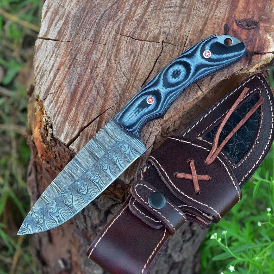 KBS Knives Store Hunting Knife "Exquisite Damascus Hunting Knife with Canvas Micarta Handle | Limited Edition | KBS Knives Store"