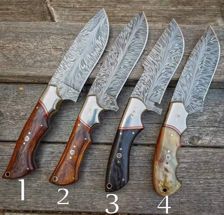 KBS Knives Store Hunting Knife Feather Damascus Steel Hunting Knife - 10.5 Inches - KBS Knives Store