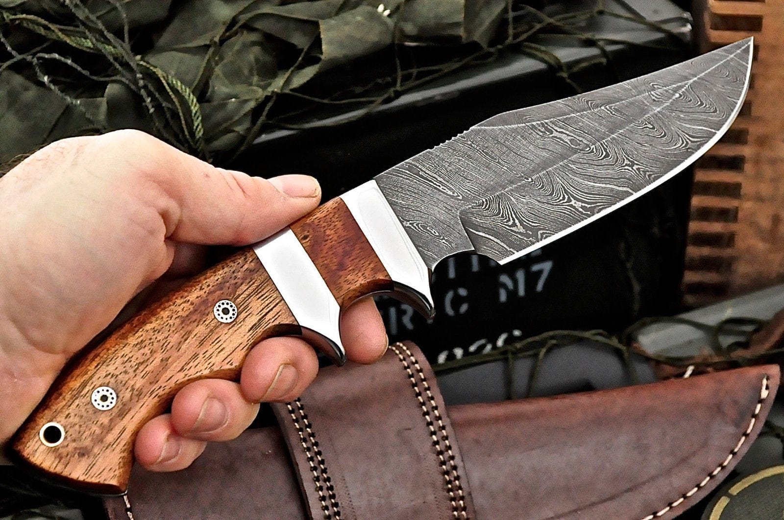 KBS Knives Store Hunting Knife Full Tang Custom Hand Made Twist Damascus Double Guard Hunting Knife