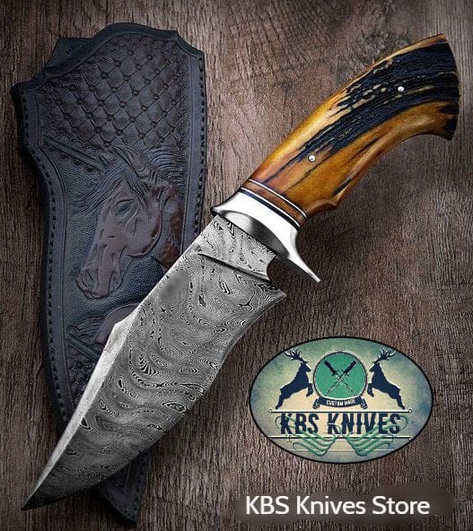 KBS Knives Store Hunting Knife Full Tang Custom Handmade Damascus Steel Hunting Knife