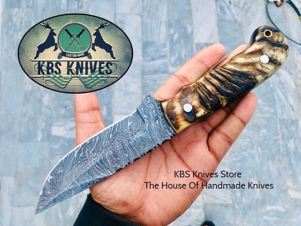 KBS Knives Store Hunting Knife Full Tang Custom Handmade Twist Damascus Steel Hunting Knife