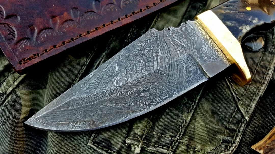 KBS Knives Store Hunting Knife Full Tang Custom Handmade Twist Damascus Steel Hunting Knife