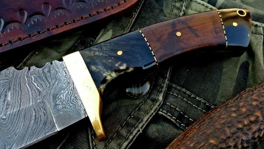 KBS Knives Store Hunting Knife Full Tang Custom Handmade Twist Damascus Steel Hunting Knife