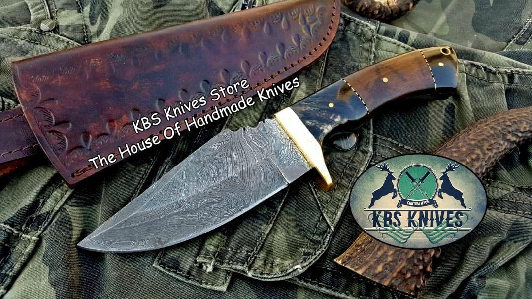 KBS Knives Store Hunting Knife Full Tang Custom Handmade Twist Damascus Steel Hunting Knife