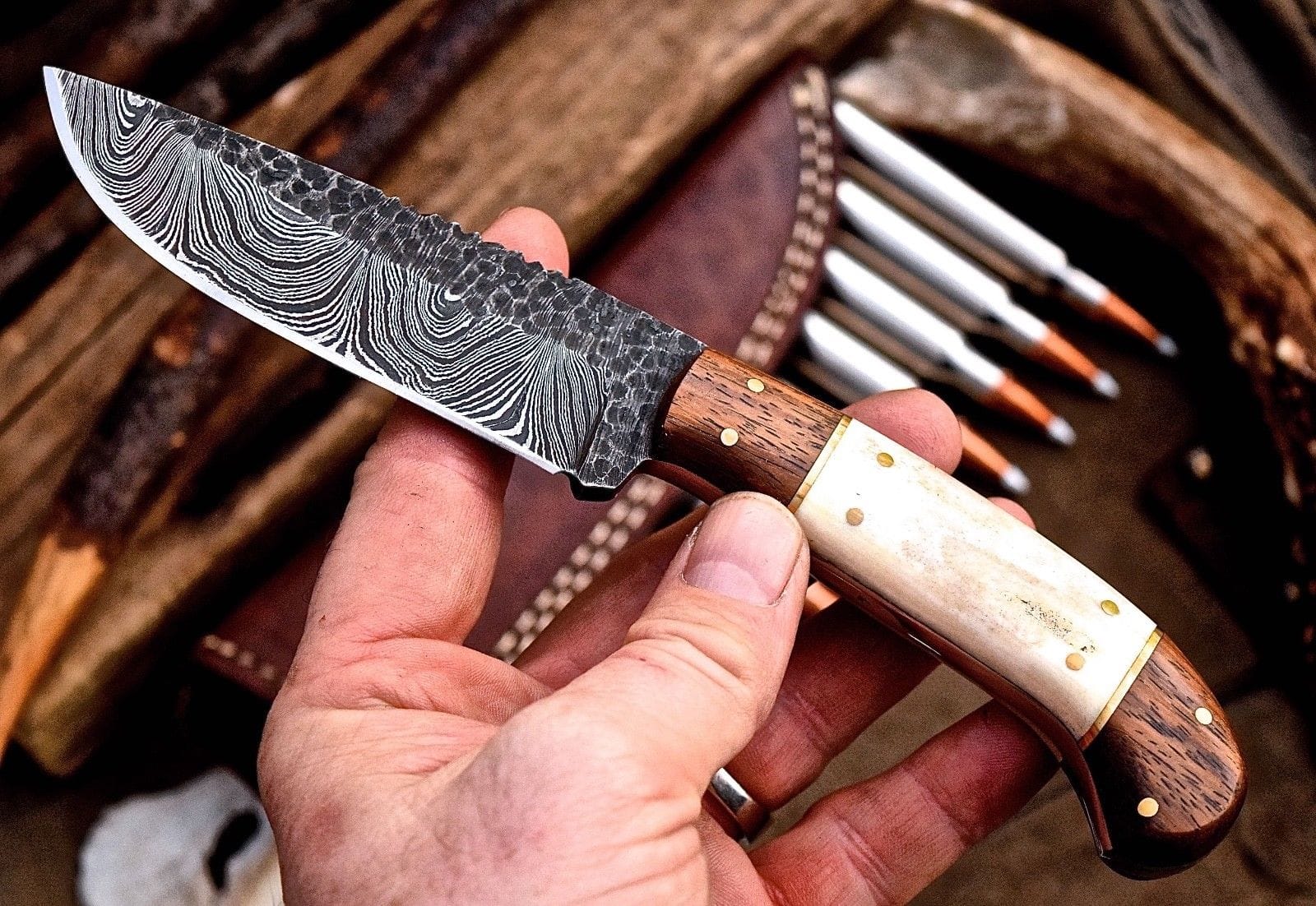 KBS Knives Store Hunting Knife Handcrafted Custom Hunting Knife with Damascus Steel Blade