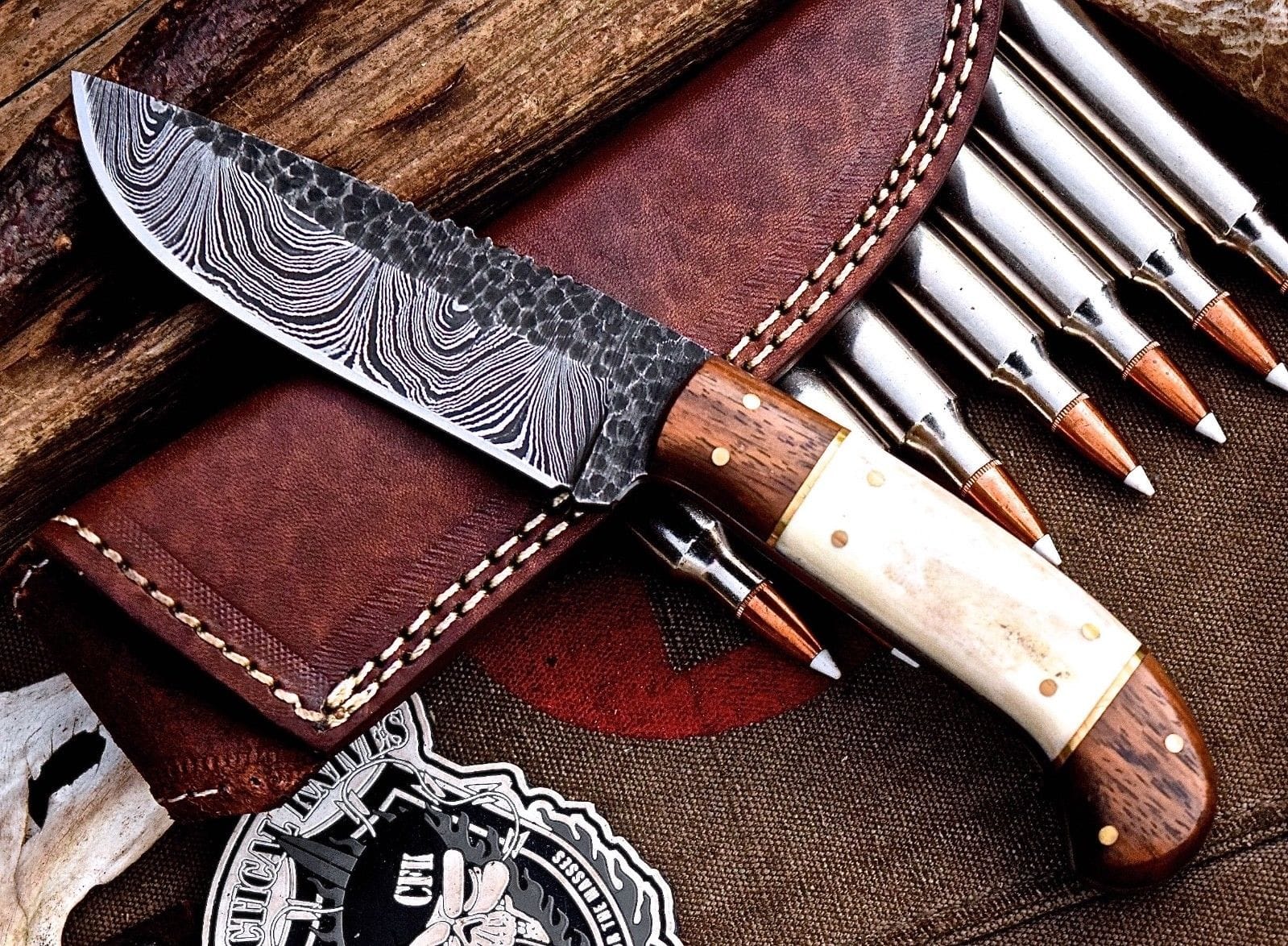 KBS Knives Store Hunting Knife Handcrafted Custom Hunting Knife with Damascus Steel Blade