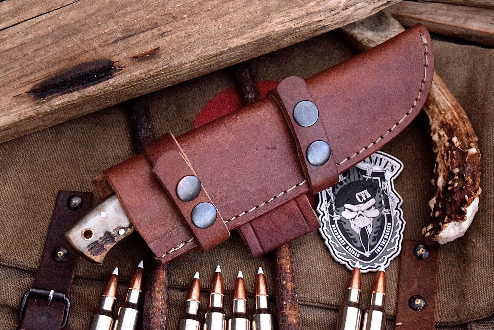 KBS Knives Store Hunting Knife Handcrafted Deer Hunting Knife with Damascus Steel & Sheep Horn Handle