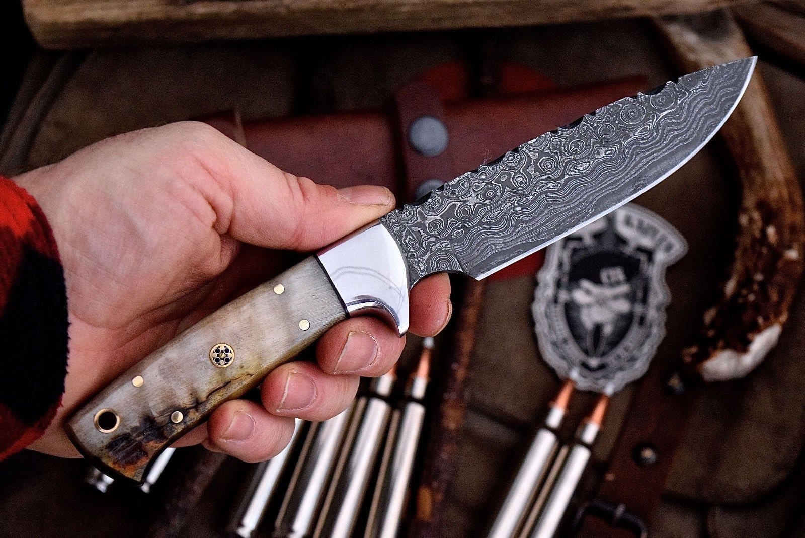 KBS Knives Store Hunting Knife Handcrafted Deer Hunting Knife with Damascus Steel & Sheep Horn Handle