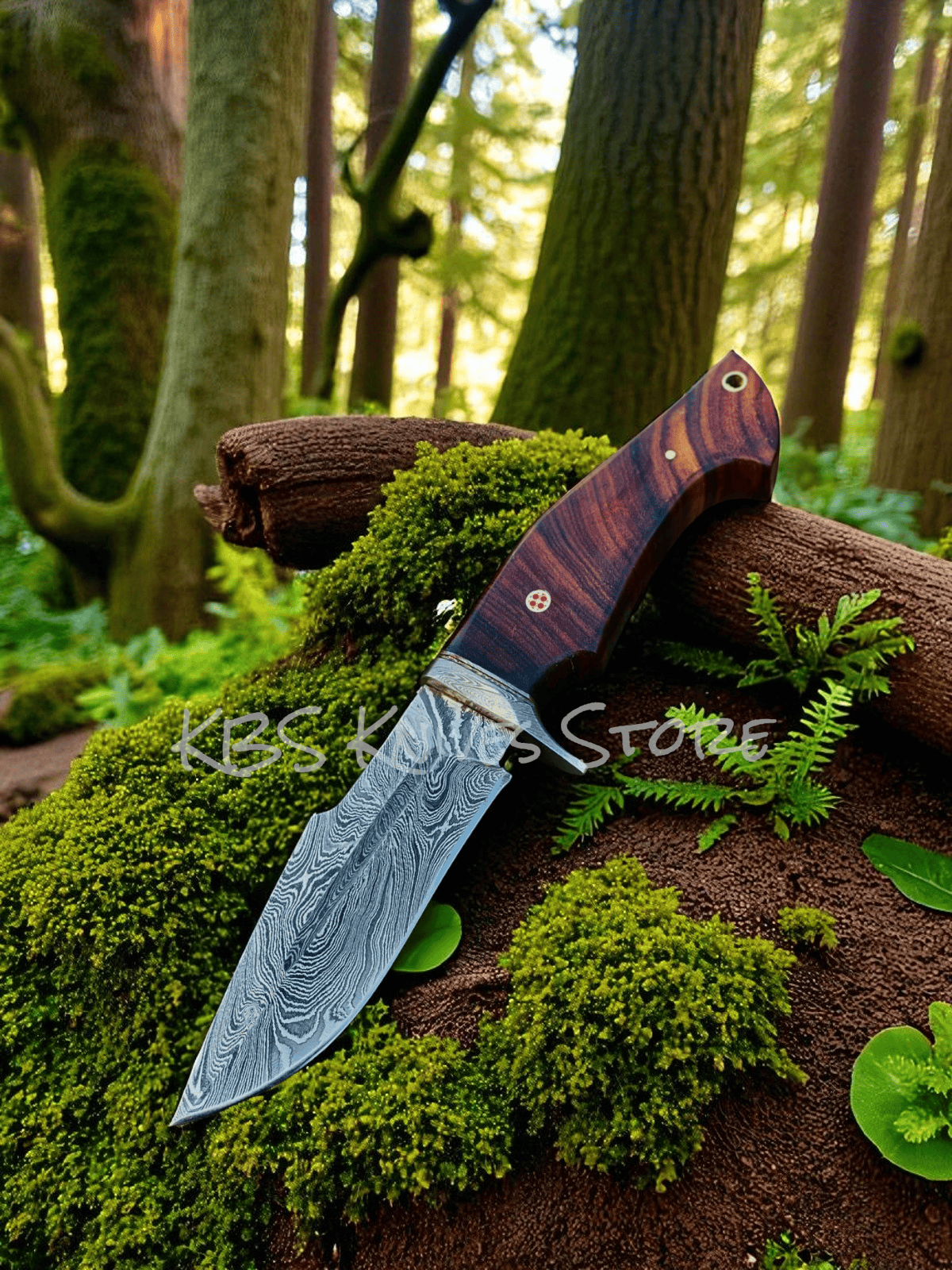 KBS Knives Store Hunting Knife Handmade Damascus Blade Hunting Knife 10" Rosewood Handle