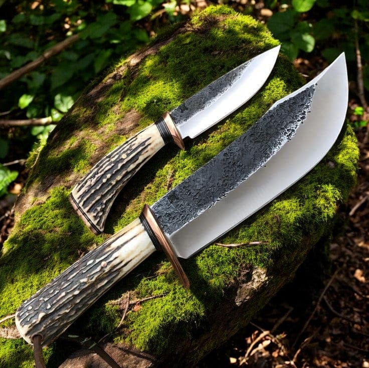 KBS Knives Store Hunting Knife Handmade Hunter's Knife Set – 8" & 4.25" 1095 Steel Blades with Antler Handles
