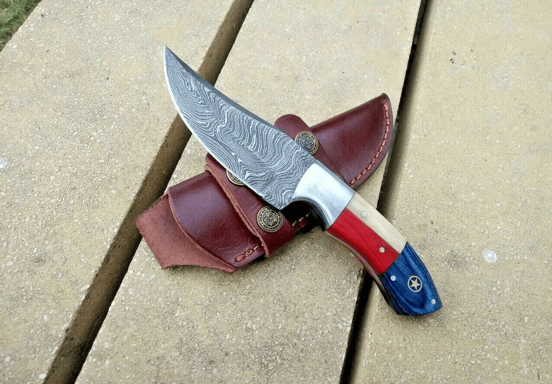 KBS Knives Store Hunting Knife Handmade Knife Damascus Hunting Knives American Flag Knife 8" Inches for Groomsmen Gift Anniversary Gift Wedding Gift Personalized Gift