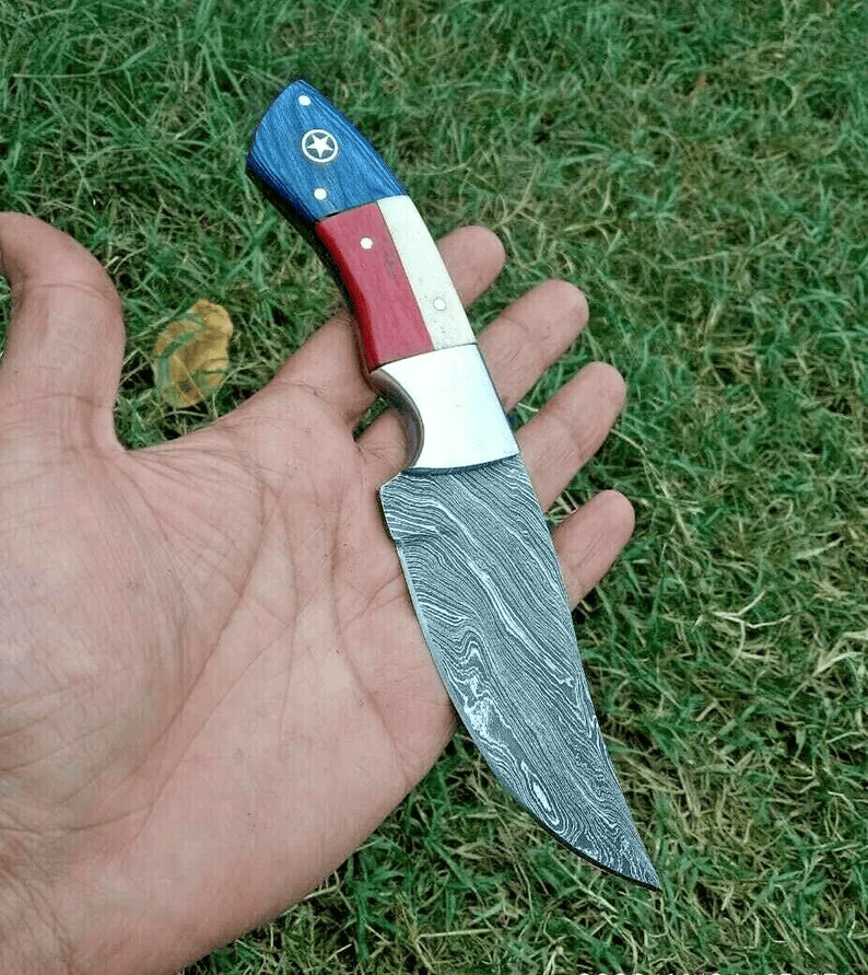 KBS Knives Store Hunting Knife Handmade Knife Damascus Hunting Knives American Flag Knife 8" Inches for Groomsmen Gift Anniversary Gift Wedding Gift Personalized Gift