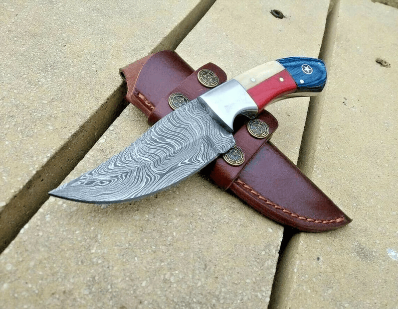 KBS Knives Store Hunting Knife Handmade Knife Damascus Hunting Knives American Flag Knife 8" Inches for Groomsmen Gift Anniversary Gift Wedding Gift Personalized Gift