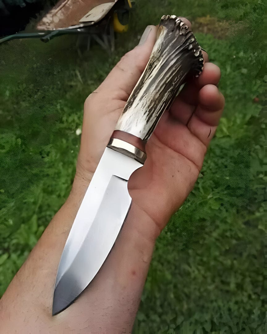 KBS Knives Store Hunting Knife Hunter Knife – 9" D2 Steel Blade with Antler Horn Handle & Brass Guard