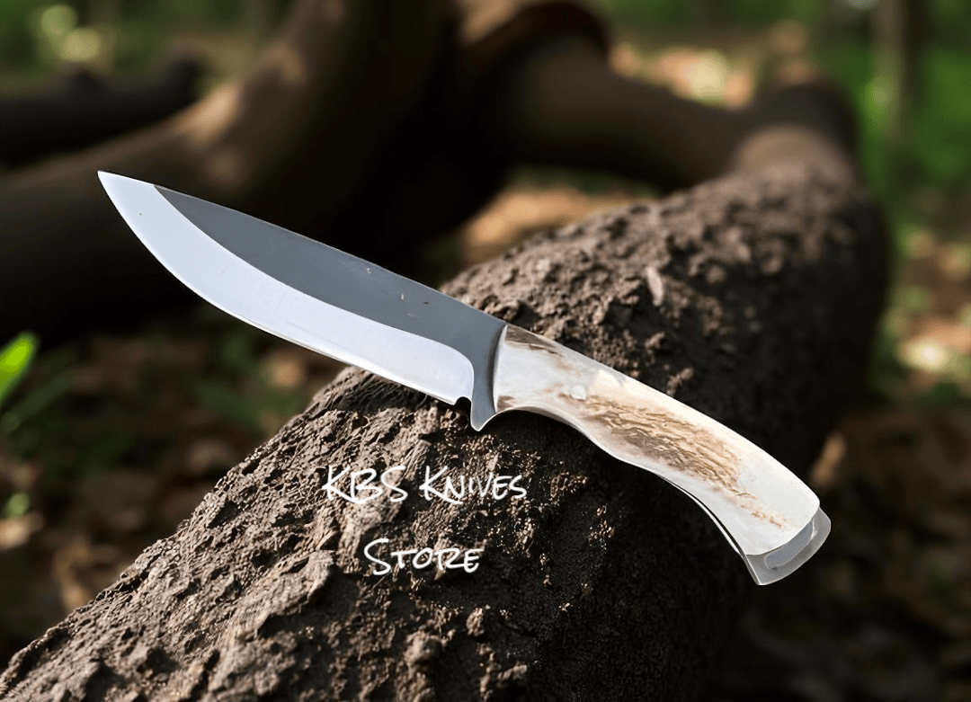 KBS Knives Store Hunting Knife Hunting Knife – 11" D2 Steel Blade with Antler Horn Handle & Western Sheath