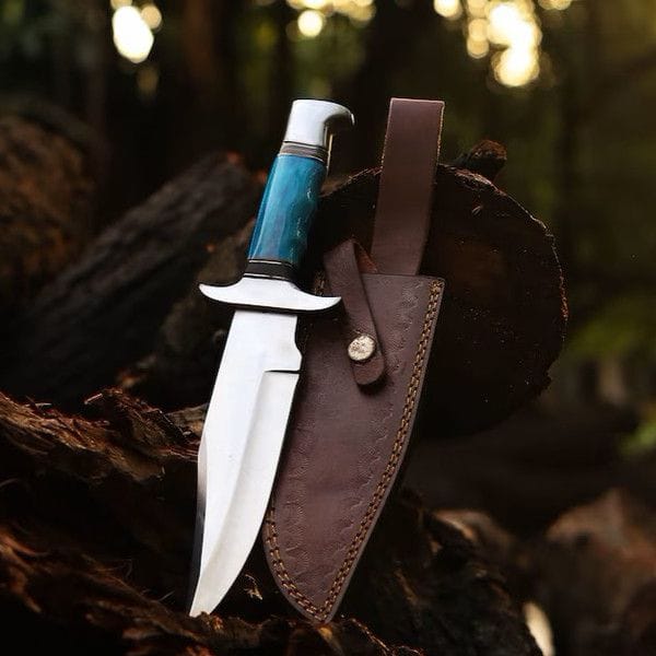 KBS Knives Store Hunting Knife Hunting Knife for Hunter – 12" D2 Steel Blade with Turquoise Bone Handle & Western Sheath